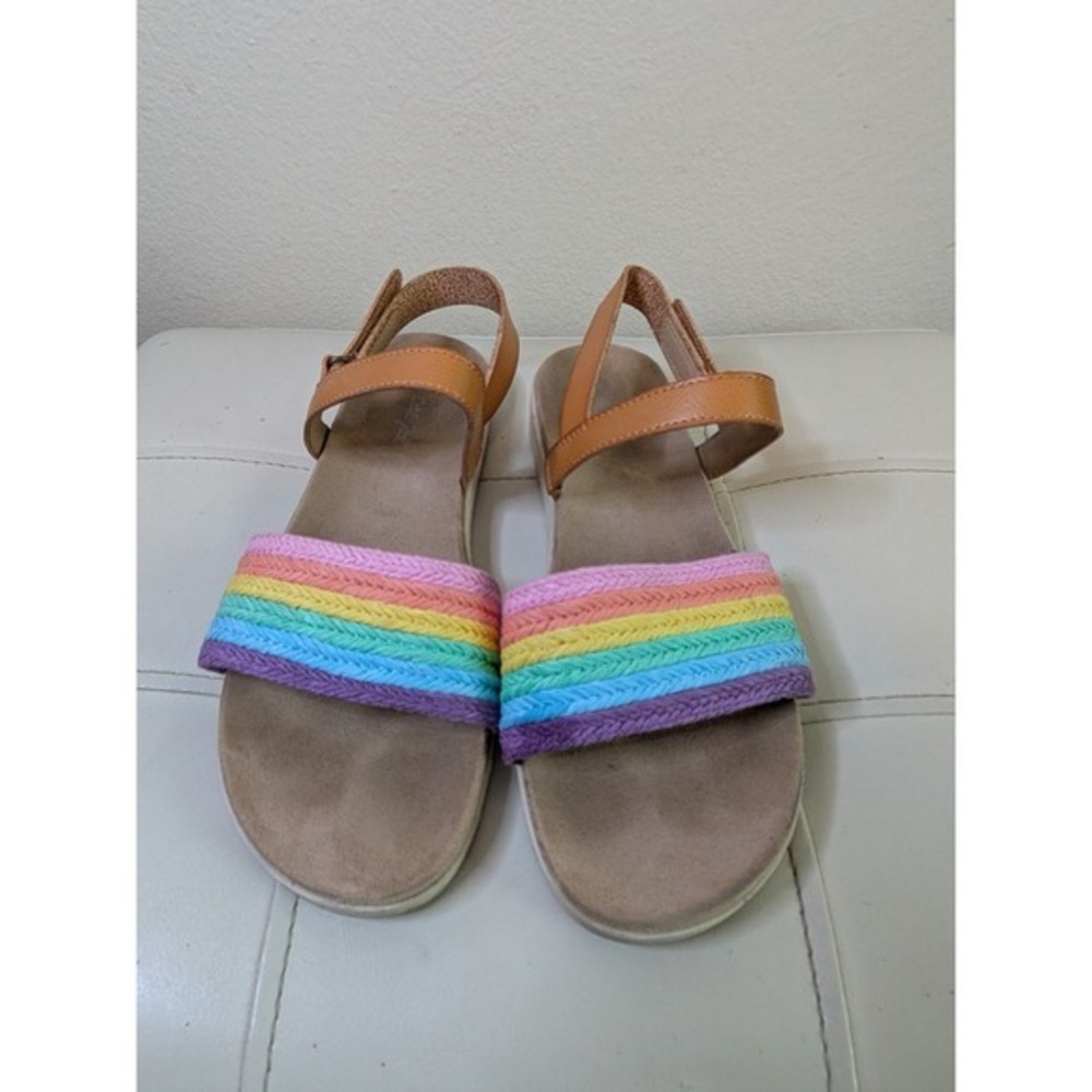 Cat & Jack Girls Rainbow Braided Slingback‎ Sandals Tan Size 4 Toddler